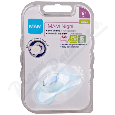 MAM Dudlík Night 6+m průhledný/modrý 1ks