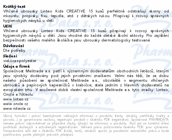 LINTEO KIDS Vlhčené ubrousky creative 15ks