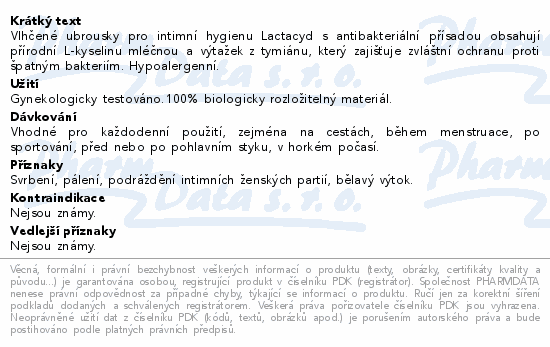 Lactacyd ubrousky with antibacterials 15ks