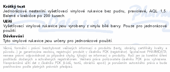 Rukavice vinylové V-R bezpudrové vel.L 200ks