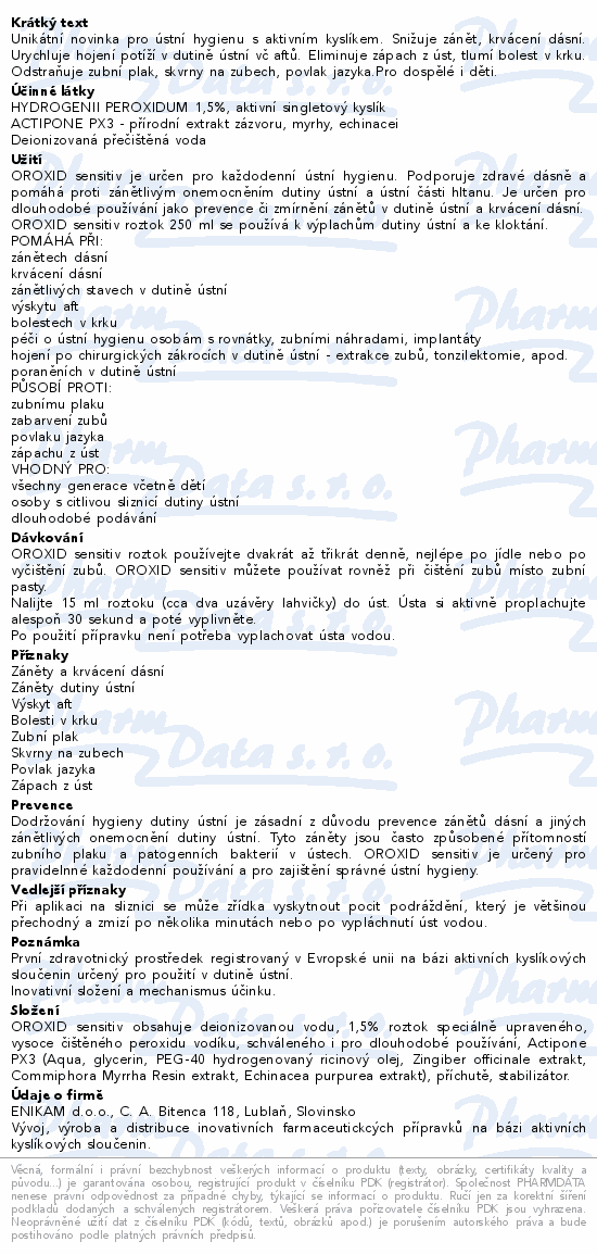 OROXID sensitiv roztok pro ústní hygienu 250ml