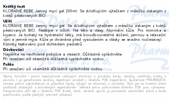 KLORANE BEBE Jemný mycí gel s měsíčkem 200ml