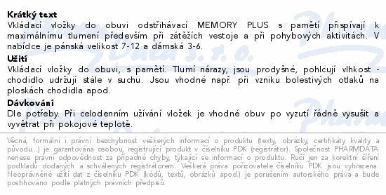 Vložky MEMORY PLUS odstřihávací dámské 35-40 1 pár