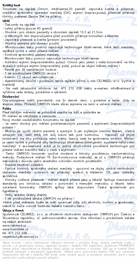 Tonometr digi.OMRON RS2 zápěstní