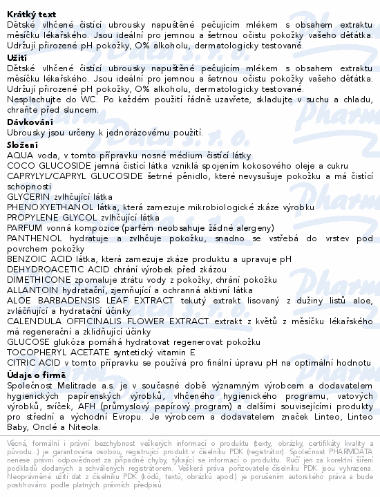 LINTEO BABY Vlhčené ubrousky s měsíčkem lék.120ks