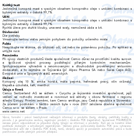 Cemio Kamzíkova konop.mast chlad.200ml NEW ČR/SK