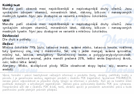 Allnature Mandle v mléčné čokoládě 500g