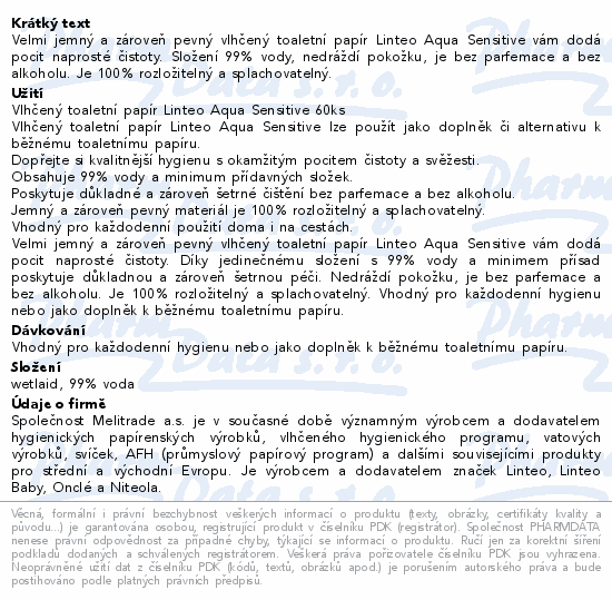 LINTEO Vlhčený toaletní papír Aqua Sensitive 60ks