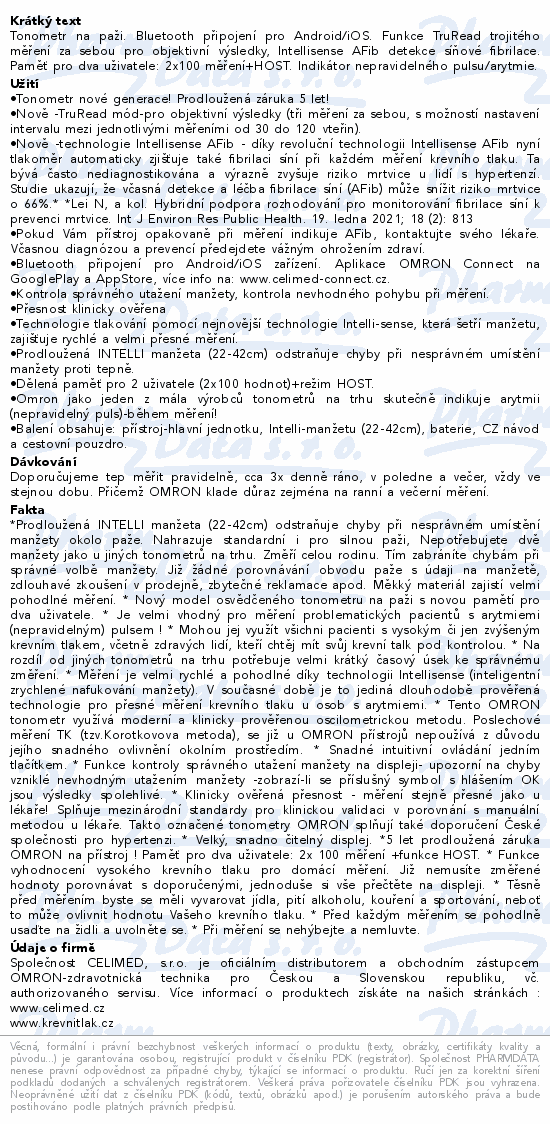 Tonometr digi.OMRON M7 Intelli IT AFib pažní