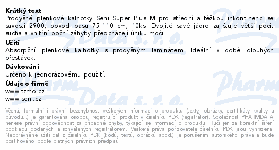 Seni Super Plus inkon.plenkové kalhotky M 10ks