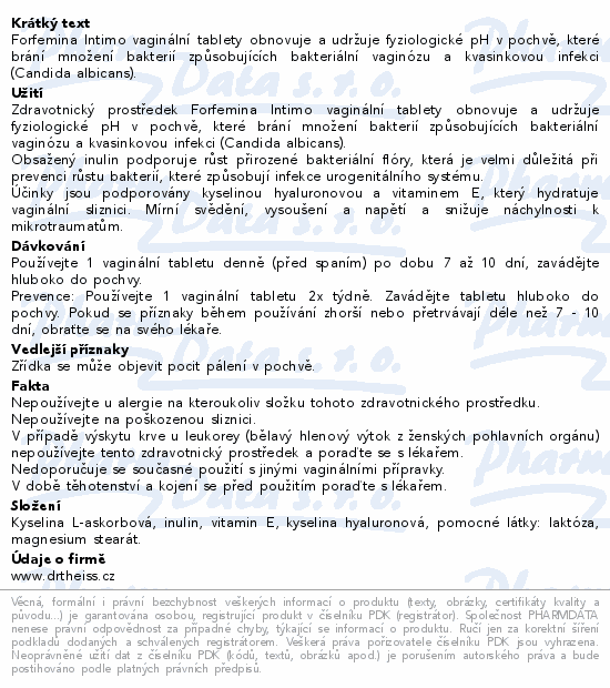 Forfemina Intimo 14 vaginálních tablet