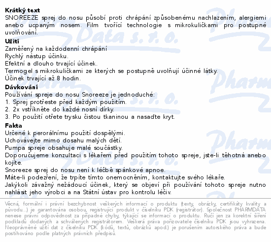 SNOREEZE Nosní sprej proti chrápání 10ml