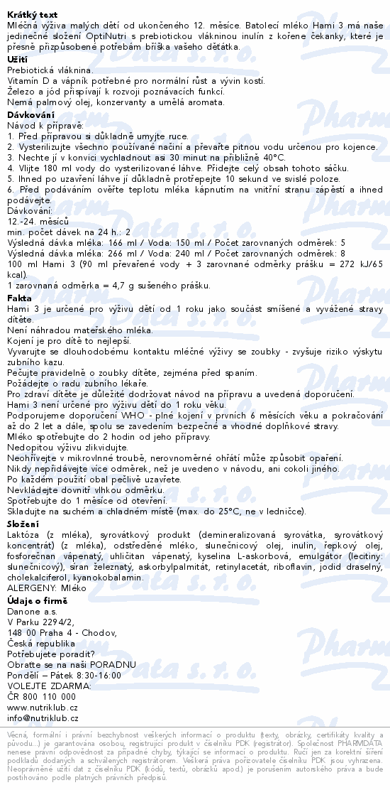 Hami 3 batolecí mléko 600g