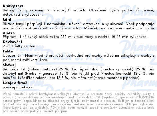Apotheke BIO Detox s břízou čaj 20x1.5g