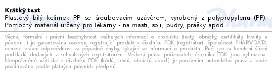 Kelímek PP se šroub.uzávěr.150g 21012 12ks Manta