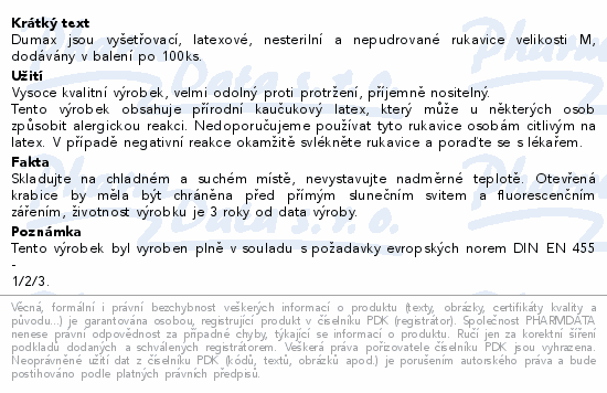 DUMAX vyšetř.latex.nester.nepudr.rukavice M/100ks