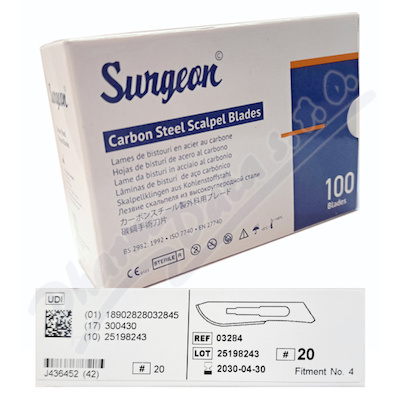 Čepelky skalp.SURGEON č.20 sterilní 100ks