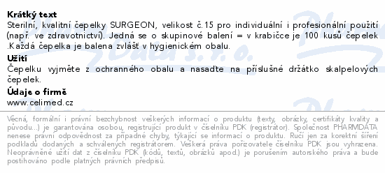 Čepelky skalp.SURGEON č.15 sterilní 100ks