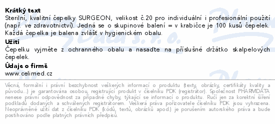 Čepelky skalp.SURGEON č.20 sterilní 100ks