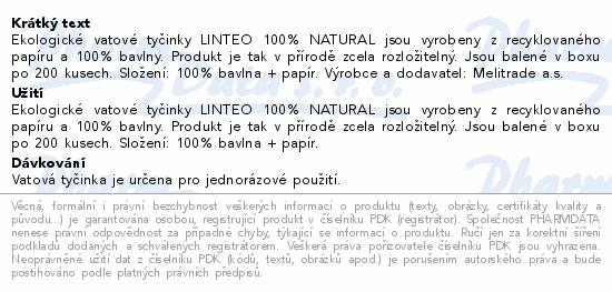 Linteo Vatové tyčinky papírové box 200ks