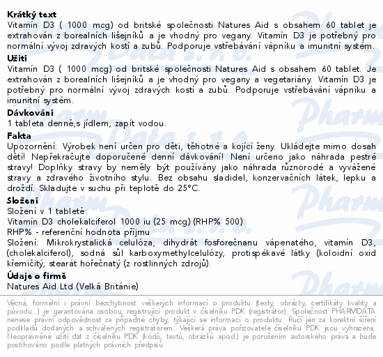 Vitamín D3 1000iu (Vegan) tbl.60