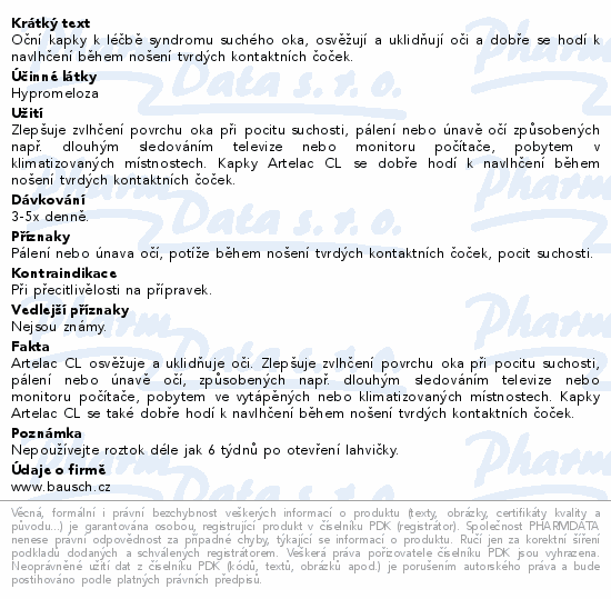 Artelac CL oční kapky 10ml Bausch&Lomb