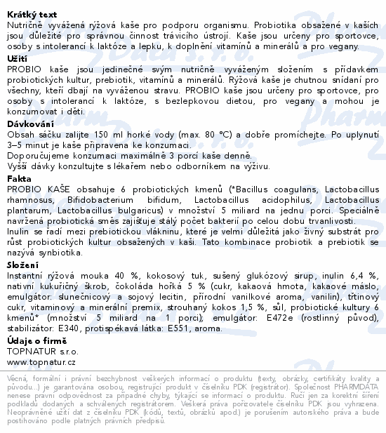 Topnatur Probio kokos.kaše s belgic.čokoládou 60g