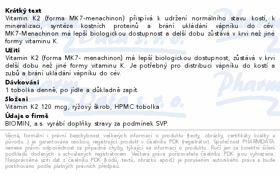 Biomin VITAMIN K2 120 tob.60