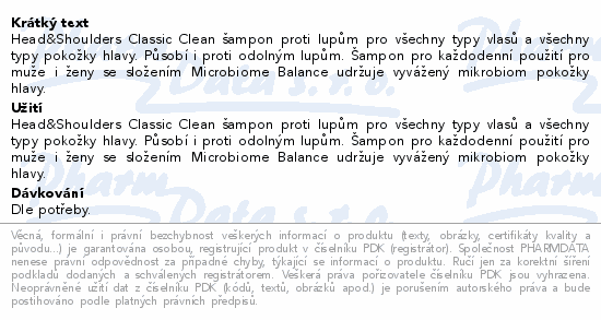 H&S Classic Clean šampon XXL 800ml