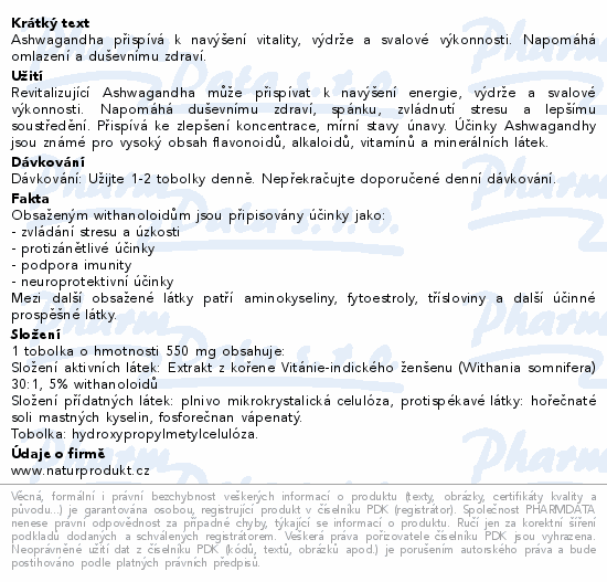 Naturprodukt Ashwagandha organic 500mg tob.60