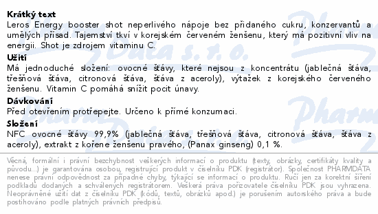 LEROS Energy Booster ženšen pravý 100ml