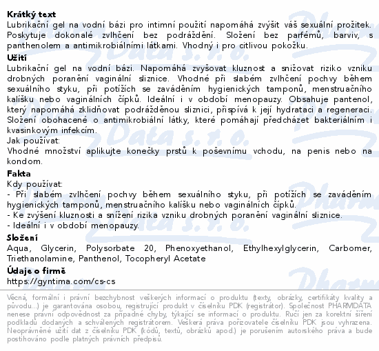 Fytofontana GYNTIMA lubrikační gel 50ml