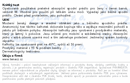 TENA Washabl.Soft Cott.Under.M čer.ink.kalh.84682