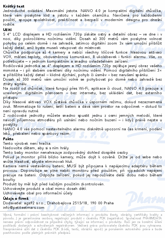 Petite&Mars Chůvička dětská digitální NANO 4.0