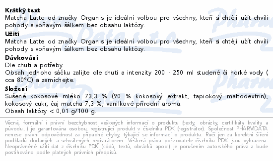 Allnature Matcha latte bez laktózy 1620g