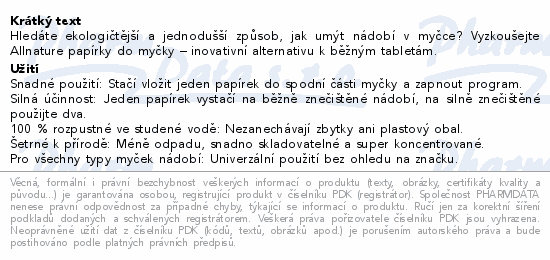 Allnature Papírky do myčky 32ks