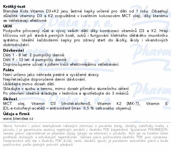 Blendea Kids vitamin D3+K2 400 IU 10ml