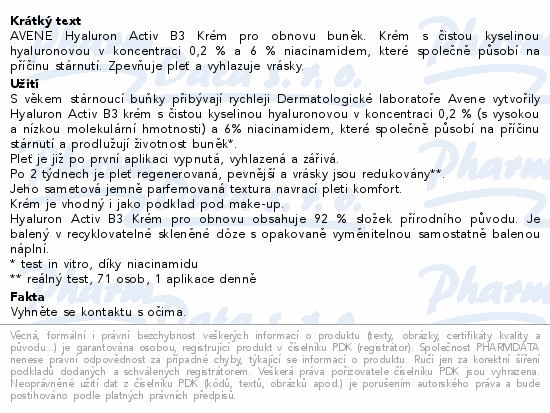 AVENE Hyaluron Activ B3 Krém pro obnovu buněk 50ml