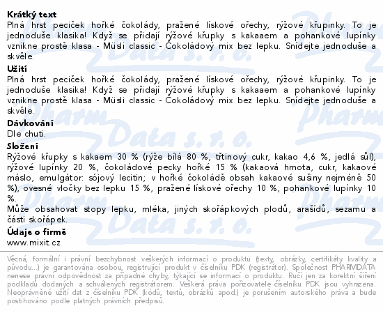 Mixit Müsli classic Čokoládový mix bez lepku 430g