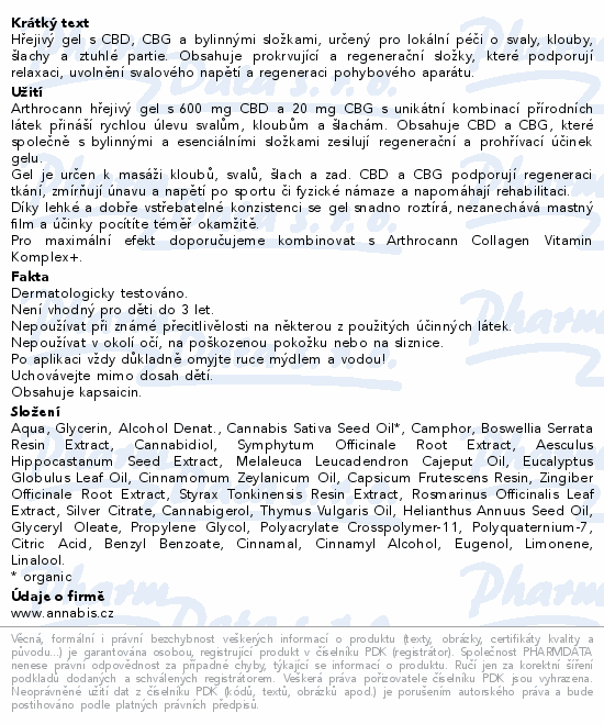 Annabis Arthrocann CBD+CBG masáž.hřejivý gel 75ml