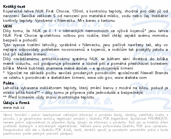 NUK First Choice láhev 150ml 0+m mix barev