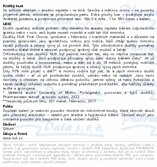 NUK First Choice Night dudlík 0-6m 1ks mix barev