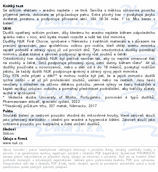 NUK First Choice Night dudlík 18-36m 1ks mix barev