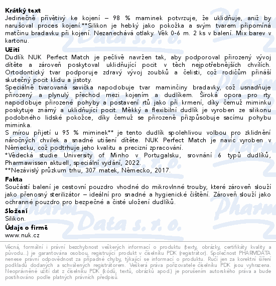 NUK Perfect Match dudlík 0-6m 2ks mix barev