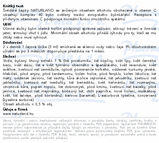 NATURLAND Švédské kapky + vitamin C 250ml