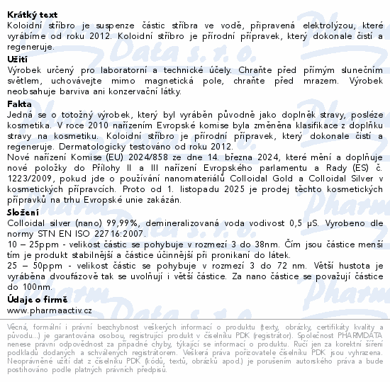 Koloidní stříbro Ag100 50ppm spray 50ml