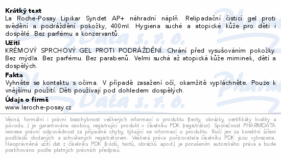 LA ROCHE-POSAY LIPIKAR Syndet AP+ gel náplň 400ml