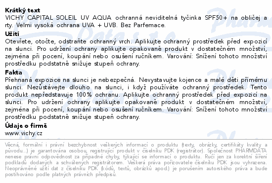 VICHY CAPITAL SOLEIL UV AQUA tyčinka SPF50+ 9g