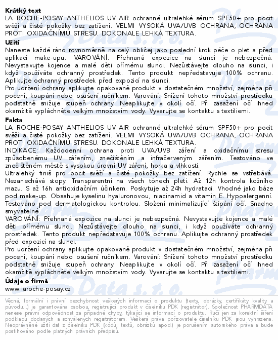 LA ROCHE-POSAY ANTHELIOS UVair sérum SPF50+ 50ml