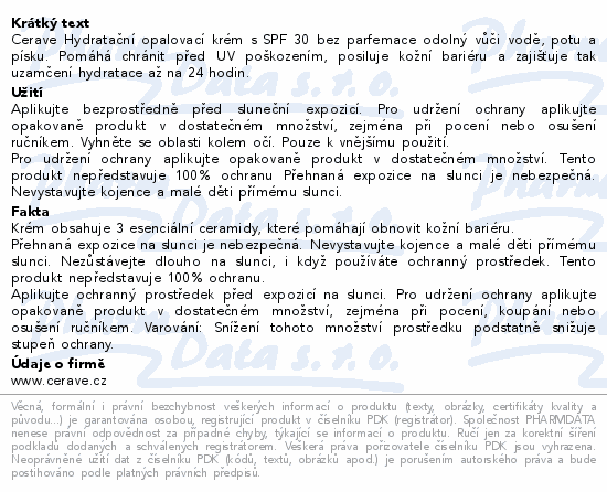 CeraVe Hydratační opalovací mléko SPF30 75ml